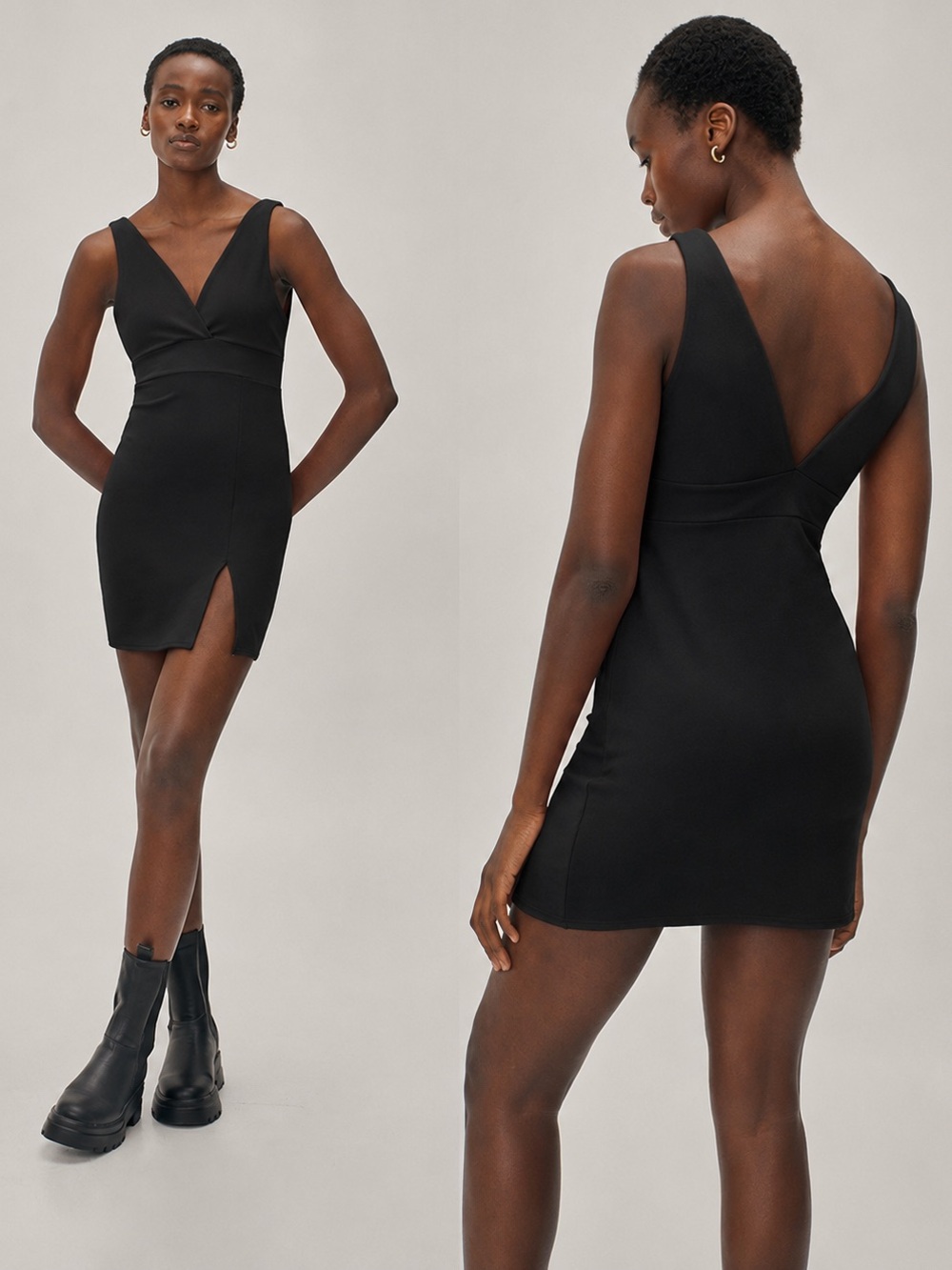 Nasty Gal Black V-Neck Sleeveless Mini Dress with Front Slit